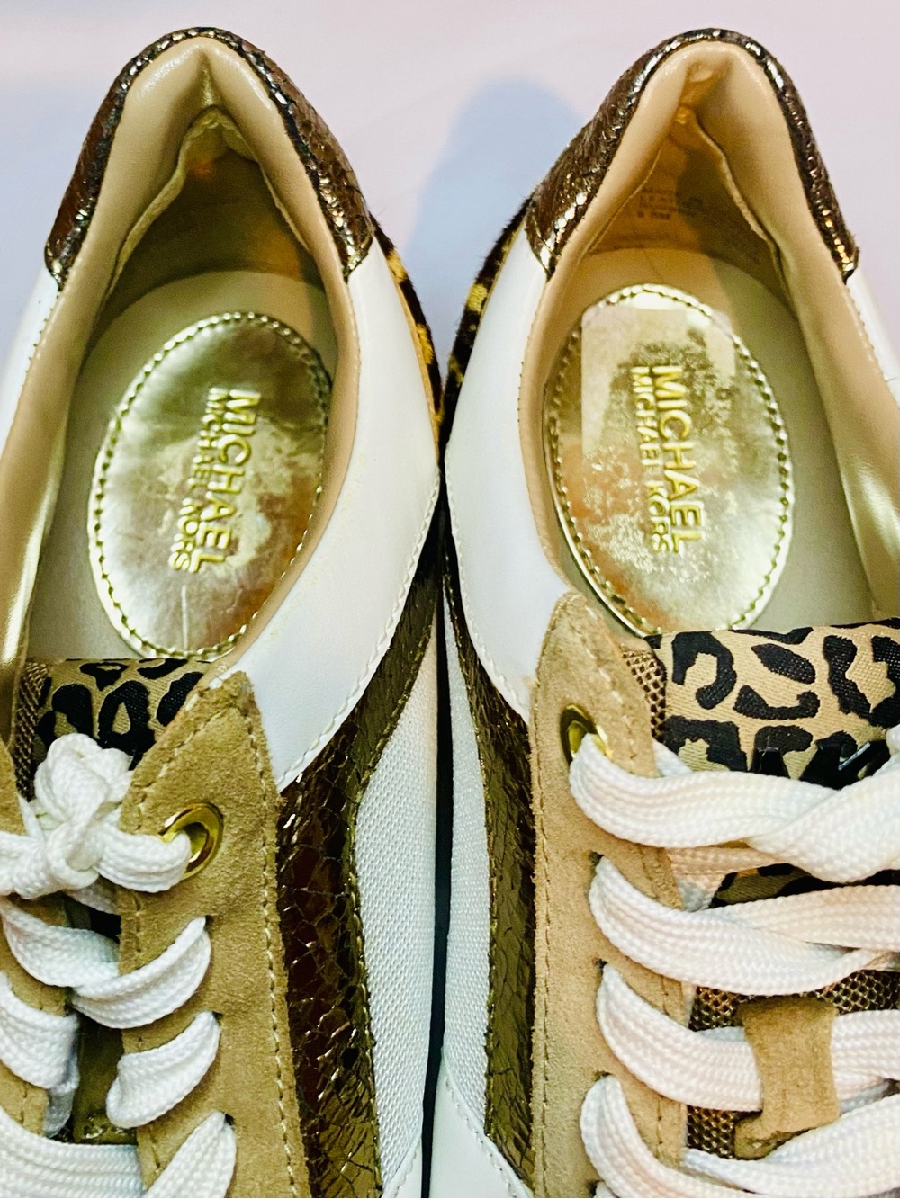 MICHAEL Michael Kors White, Tan & Leopard Accent Girls Big Kid Sneakers - Picture 2 of 10